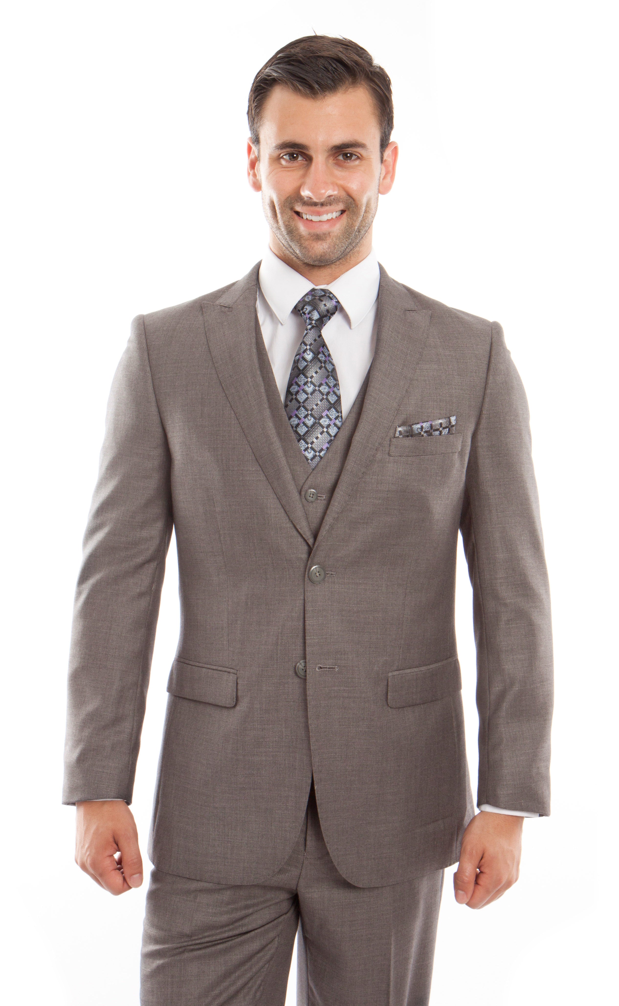 Mid. Taupe 3-PC Slim Fit Stretch Suits For Men – Shannonformalwear.com