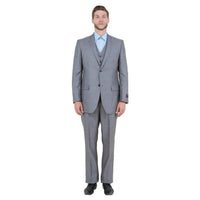 Gray Solid Shiny Sharkskin 3-PC Regular Modern Fit Suits