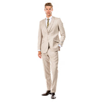 Tan Men's Slim-Fit 3-Piece Sharkskin Suit