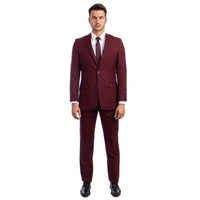 Burgundy Men's Hybrid-Fit 3pc Paisley Suit w/ Wide Black Shawl Collar