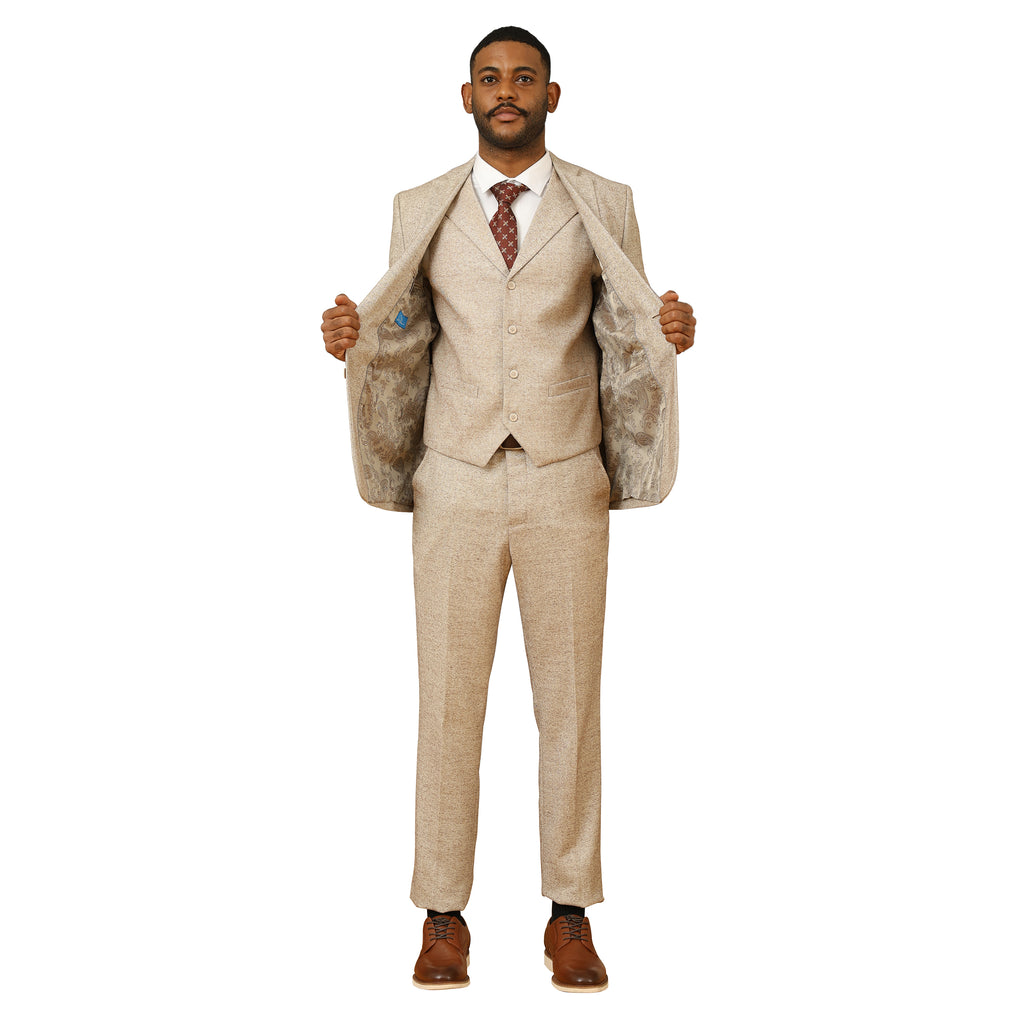 Men's Hybrid-Fit 3pc Tweed Suit w/ Expandable Waistband