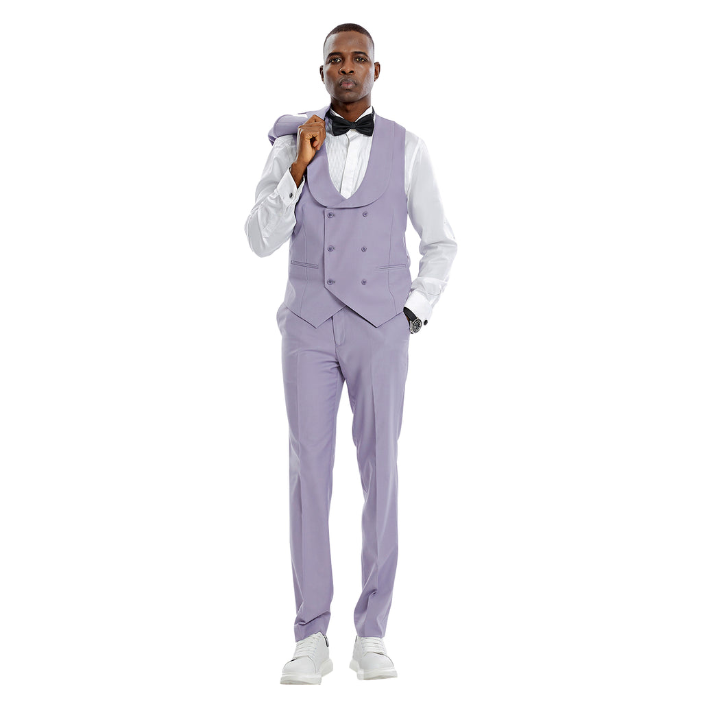 formal dress for men purple Men's Purple 3-piece Suit Luxury Slim Fit Wedding & Formal Wear