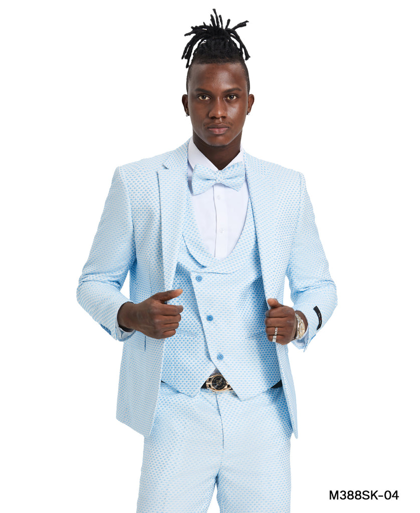 Sky Blue Suit with U-Shaped Shawl Collared Vest Sky Blue / 44L / M388SK-04 Sky Blue Suit with U-Shaped Shawl Collared Vest Sky Blue / 44L / M388SK-04