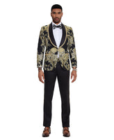 3 PC Pattern Shawl Lapel Double Breasted Vest Suit