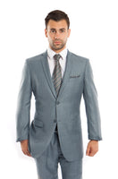 Smoke Blue Solid 2-PC Slim Fit Performance Stretch Suits For Men