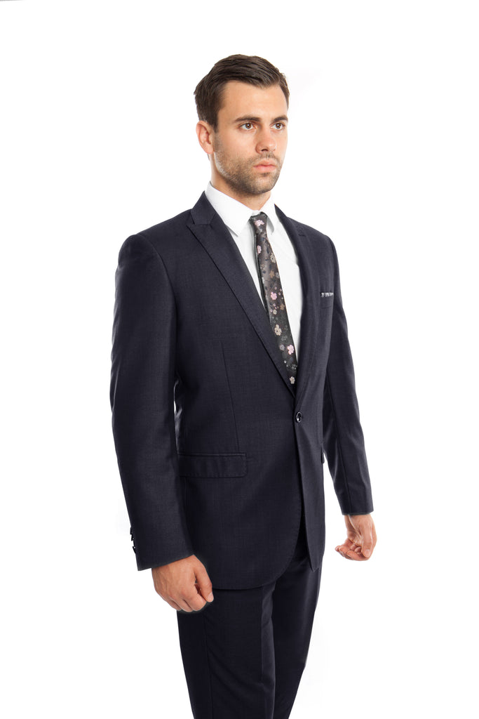 Navy Solid 2-PC Slim Fit Performance Stretch Suits For Men