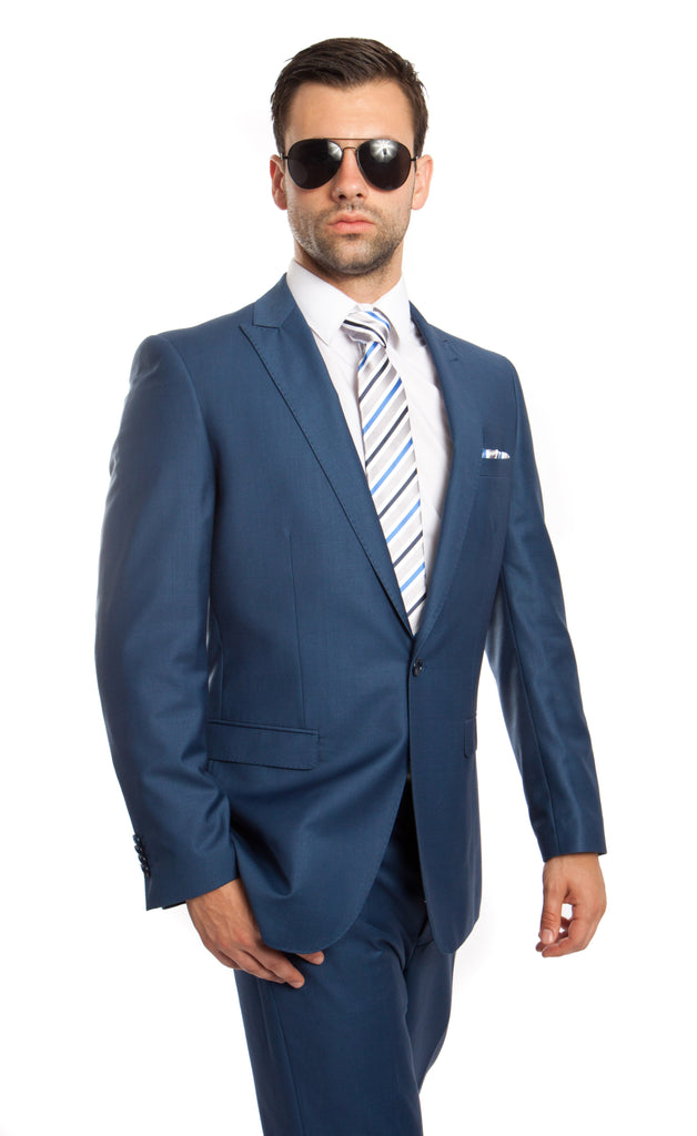 Blue Solid 2-PC Slim Fit Performance Stretch Suits For Men
