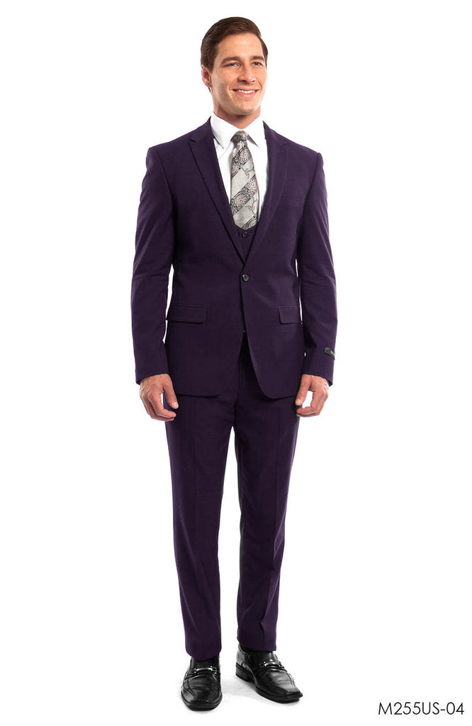 Eggplant Solid 3-PC Ultra Slim Fit Suits For Men