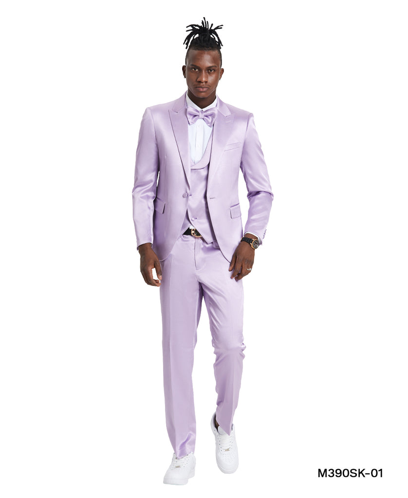 Lavender Solid Shiny U-Shape Vest Mens-suit