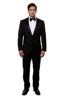 Black / Black Satin Bryan Michaels Peak Lapel Tuxedo Solid Slim Fit Prom Tuxedo For Men MT182S-01