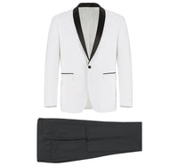 SH_201-16 White Men's Slim Fit 2-Piece Black Shawl Lapel Tuxedo